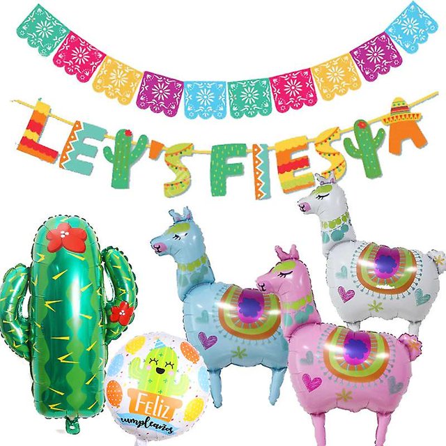 Fiesta de decoración de fiesta de carnaval con banner de globo de carnaval de cactus de alpaca LingWen 8390606732408