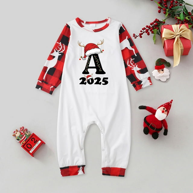 Ensemble de Pyjamas de Noël Assortis pour Famille Bébé Imprimé Lettre Tenue Parent-Enfant