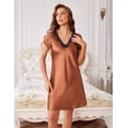 thumbnail image 2 of Ekouaer Women's Satin Nightgown Sleepwear Lace V Neck Side Slits Nightie Short Sleeves Nightshirt, 2 of 6