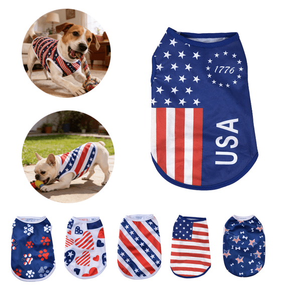 American Flag Print Small Dog Dress Lightweight Sleeveless Puppy Dress Shirt American Flag Print Pet Outfits for Small Dogs Summer Breathable - Vermilion,M