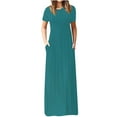 thumbnail image 2 of SMihono Robe Maxi Bohème d'Été pour Femmes Grande Taille Mode Femmes Décontractée Col Rond Été Manches Courtes Unie Ample Poches Longue Robe Plage Évasée Robe d'Été, 2 of 5