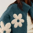 thumbnail image 5 of Womens Floral Print Fleece Jackets Winter Zipper Cropped Coat Casual Long Sleeve Outwear with Pockets Blue S, 5 of 10