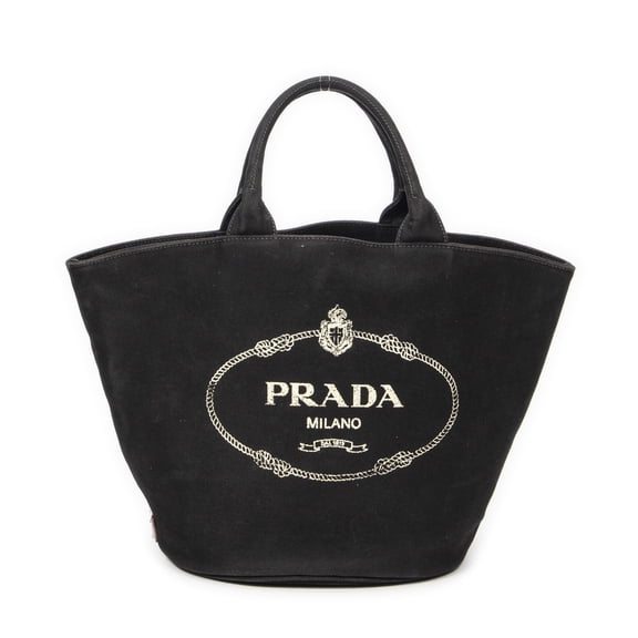 Pre-Owned Prada Black Large Canapa Bucket Tote Shoulder Bag Canapa Canvas