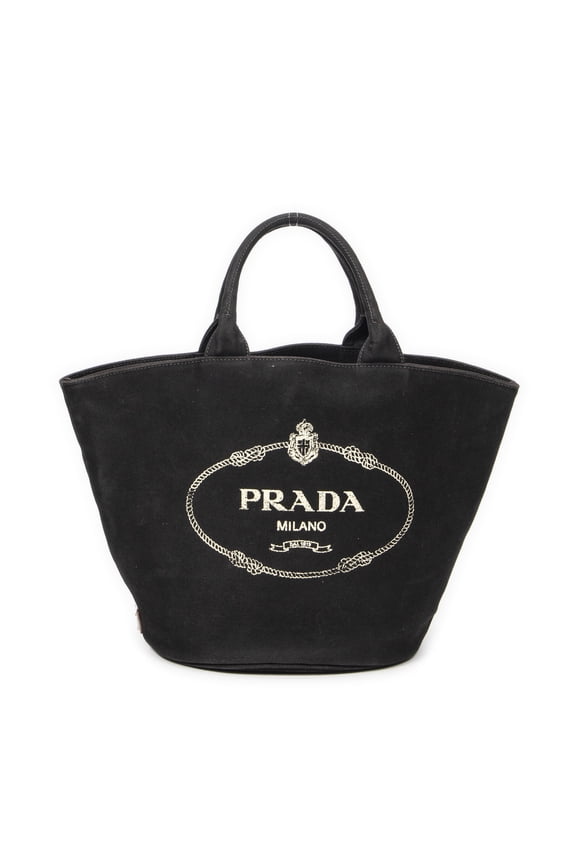 Pre-Owned Prada Black Large Canapa Bucket Tote Shoulder Bag Canapa Canvas