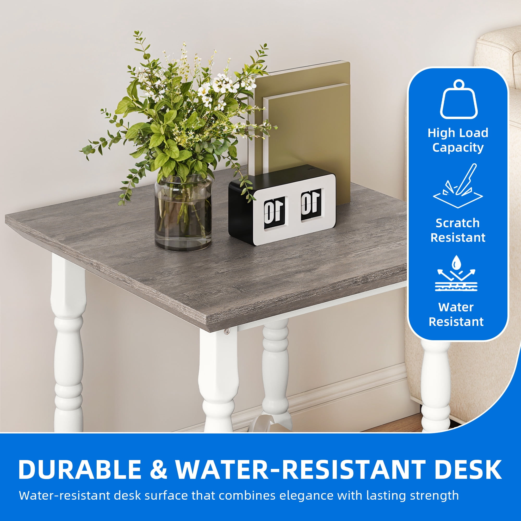 DEXTRUS Square End Table with Storage Shelves, Classic Side Table for Living Room, White & Gray