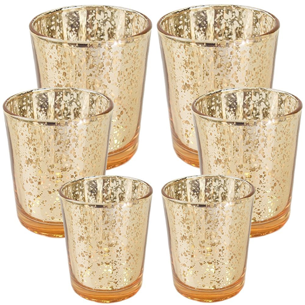 Just Artifacts 6pcs Assorted Size Speckled Mercury Glass Votive Candle