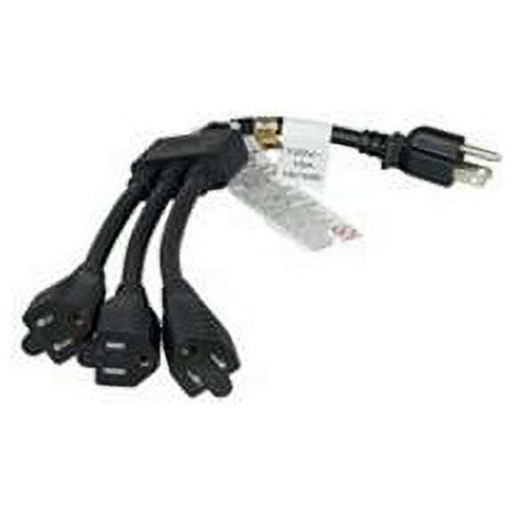 Cable Wholesale 14 in. 15A Power Cord Splitter - NEMA 5-15P to 3x NEMA 5-15R -14AWG, Black