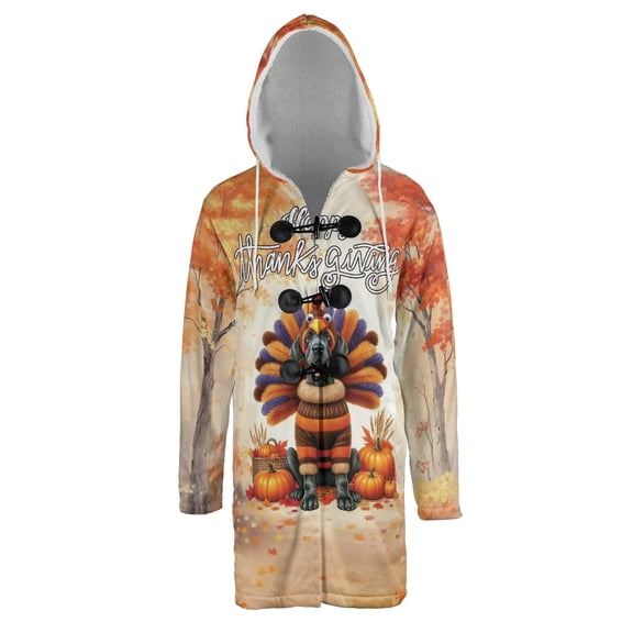Happy Thanksgiving Great Dane Turkey Costume Pumpkins Autumn Leaves All Over Print 3D Hooded Duffle Toggle Coat Danes Dog Lover Gifts - 13014