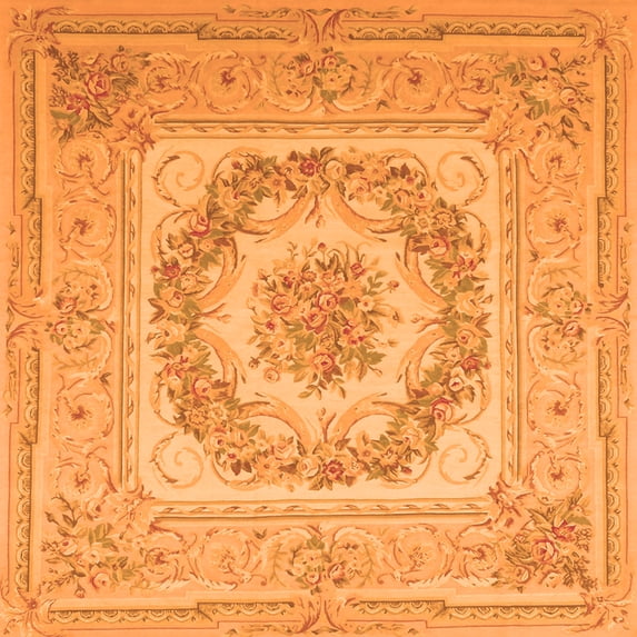 Ahgly Company Indoor Square Medallion Orange French Area Rugs, 5' Square
