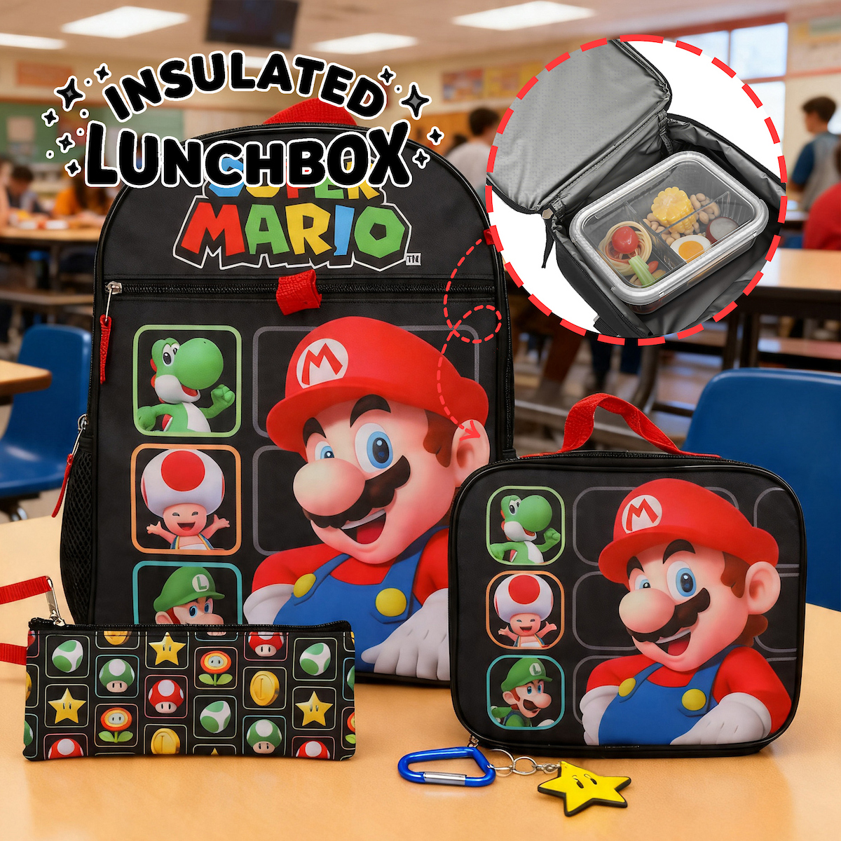 Set de mochila de 5 piezas de Super Mario Bros, de 16", para jóvenes 4