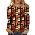 thumbnail image 2 of Halloween Tops for Women Long Sleeve Casual Pullover Shirts Crewneck Loose Blouse Fall Apparel Novelty Retro Pumpkin Bat Grid Graphic Print Party Top, 2 of 6