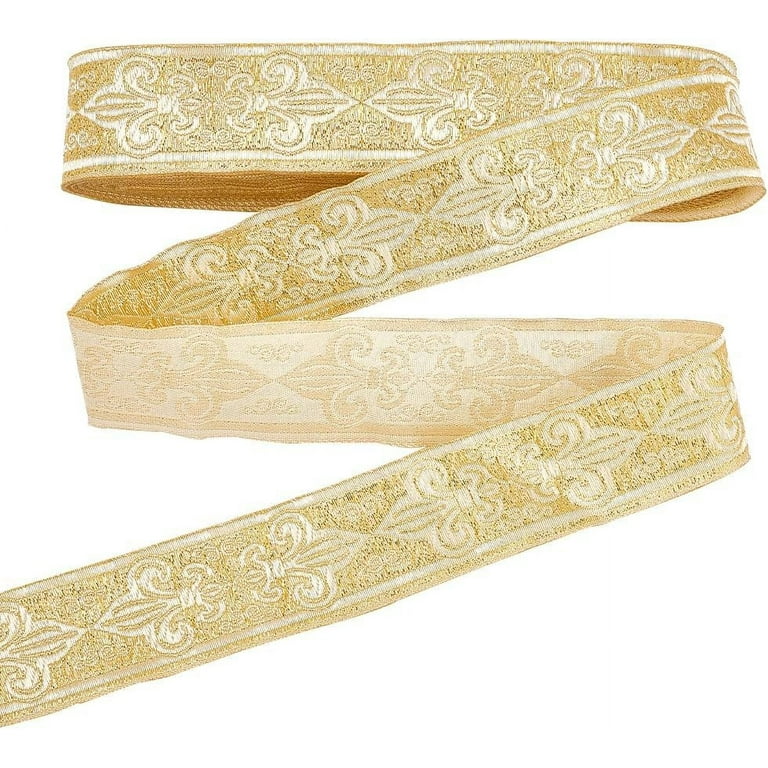 10 Yards Gold Jacquard Ribbon 1-1/4 Inch/3.2cm Boho
