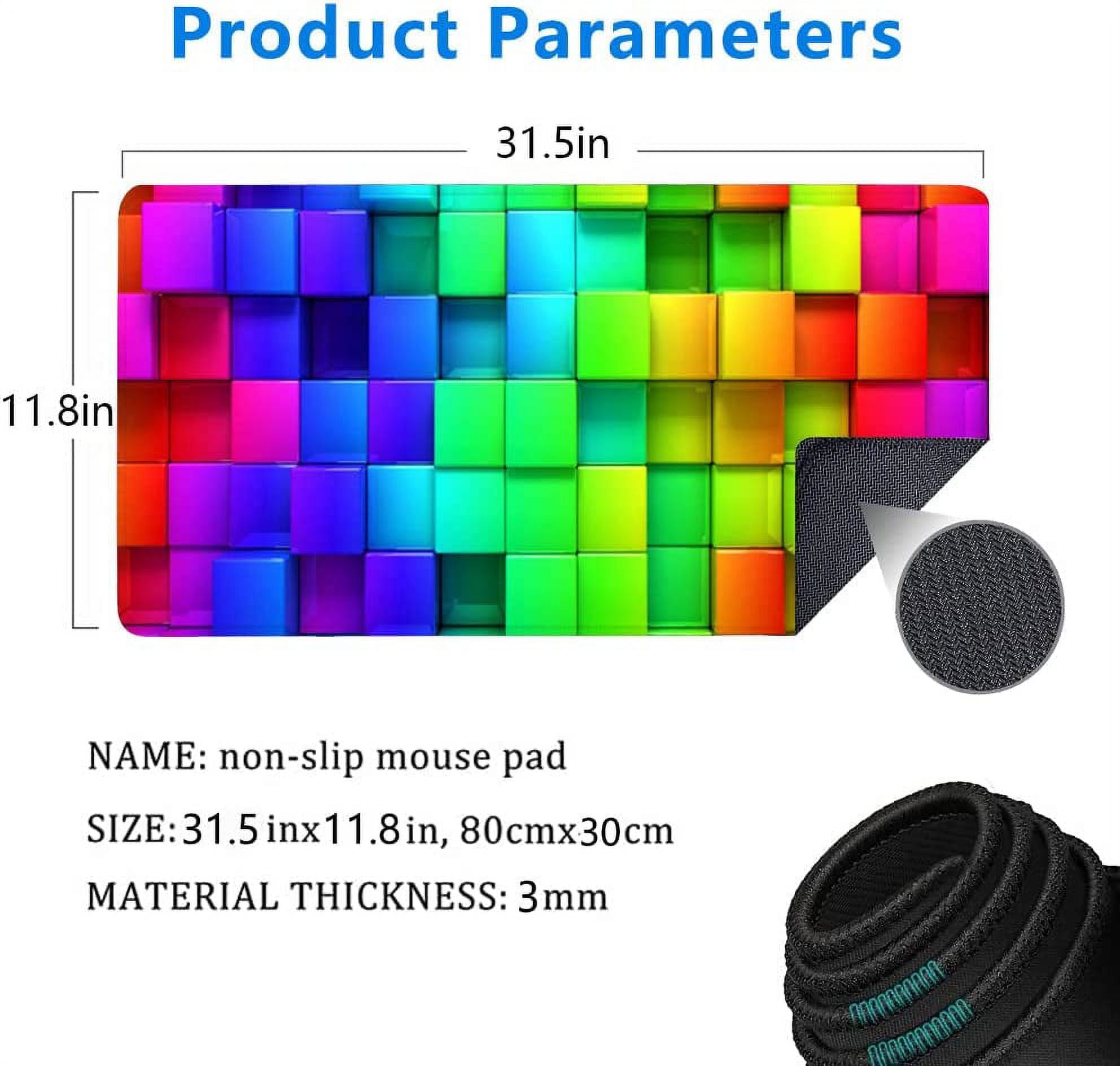Large Mouse Pad,Colorful Rendering Cubes Large XL Desk Mat Extended Waterproof Mouse Mat with Stitched Edges and Non-Slip Base for Office Gaming Home 31.5 X 11.8 Inch