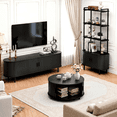 thumbnail image 6 of ROGALIS 70.8-Inch TV Stand with Built-in Power Outlet, Compatible with TVs Up to 75 Inches, Modern Entertainment Center with Adjustable Shelves, Storage Space, and Sliding Doors, Black, 6 of 9