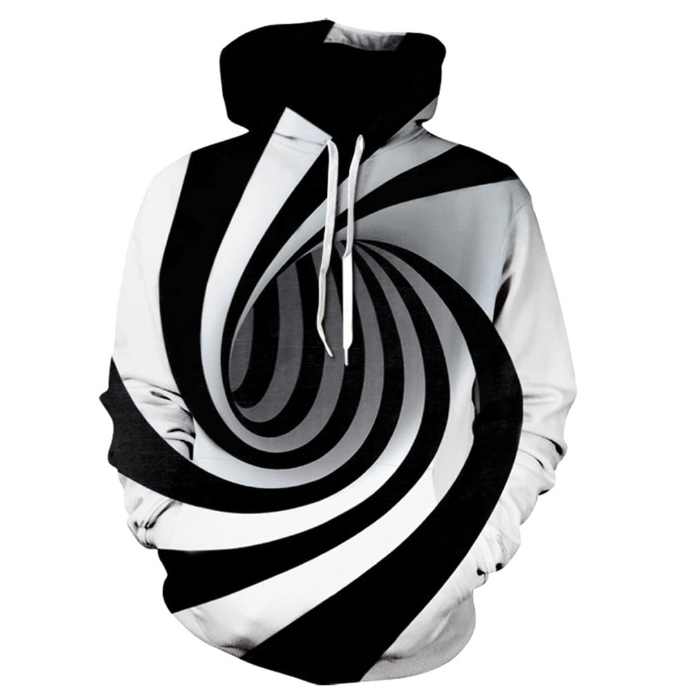 Mens Hoodies Fashion 3D Digital Vortex Printed Sweatshirt Long Sleeve Hooded Tops Halloween Pullover 