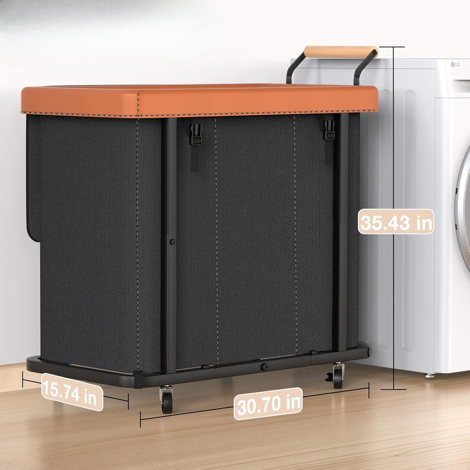 60 Gal (230L) Laundry Hamper 3 Section with Lid, Leather Patchwork Laundry Sorter with Rolling Lockable Wheels and Handle, Laundry Basket Organizer for Laundry Room, Bedroom and Bathroom