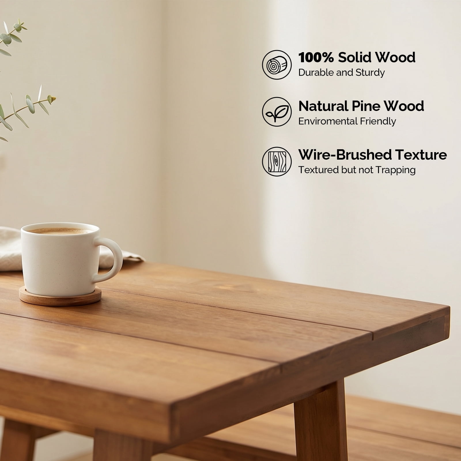 Ktaxon Pine Wood Dining Table for 4, 47.3" Rectangle 4-Person Indoor Farmhouse Kitchen Table Solid Wood Dinner Breakfast Table for Small Space, Apartment Friendly, Walnut