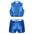 thumbnail image 2 of inhzoy Kids Girls 2 Piece Shiny Dance Outfits Crop Top Metallic Shorts Set Blue 6, 2 of 7