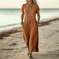 thumbnail image 2 of Women's Linen Cotton Blend Dress with Three Quarter Sleeves Pleated Solid, 2 of 9