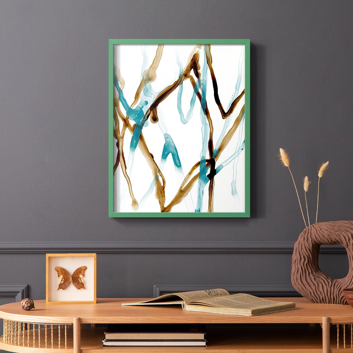 Runnel XVIII Framed Print in Green Solid Wood Framed Print No Nail Hanging
