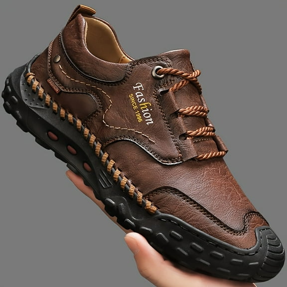 Feson Men's Casual Sneakers - Handmade Low-Top Shoes with Rubber Sole, Comfortable & Durable for Casual Attire, Black/Brown/Grey, Size 7.5-10.5