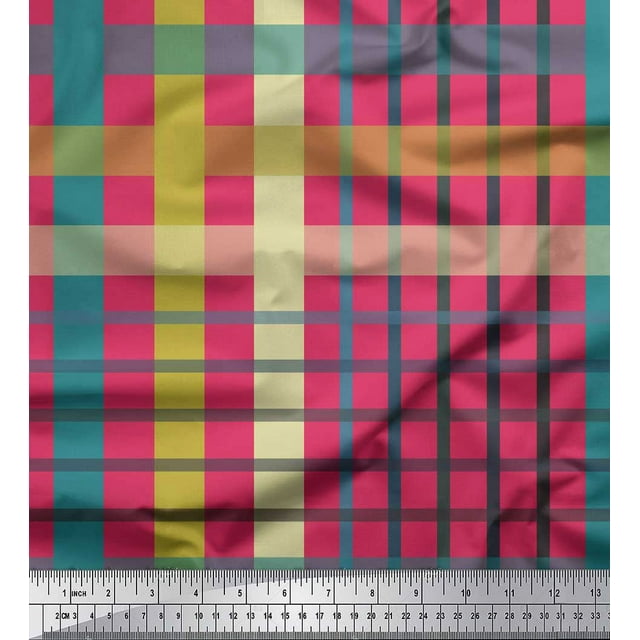 Soimoi Pink Georgette Viscose Fabric Check Check Print Sewing Fabric Yard 42 Inch Wide