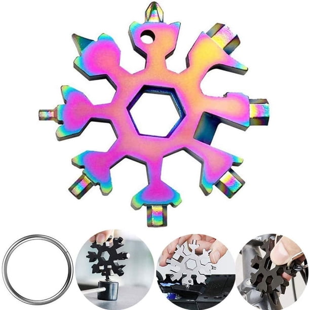 Multiherramienta de copo de nieve 18 en 1, abridor de botellas de acero inoxidable con forma de copo de nieve, accesorio genial para rellenar calcetines navideños para hombres, regalos de Navidad
