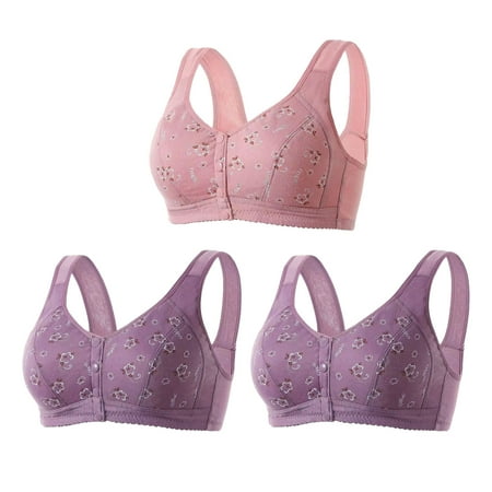 GERsome 3PCS Women s Front Closure Bras Posture Full Coverage Plus Size No Underwire Support Plunge Seamless Bra 3PCS#2Purple/Hot Pink M