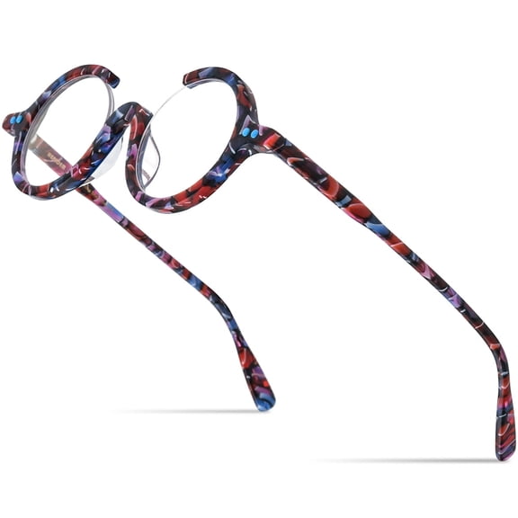 HEPIDEM Acetate Glasses Men,Round Vintage Retro Optical Eyeglasses Frame for Women (9191 Blue Multicolor)