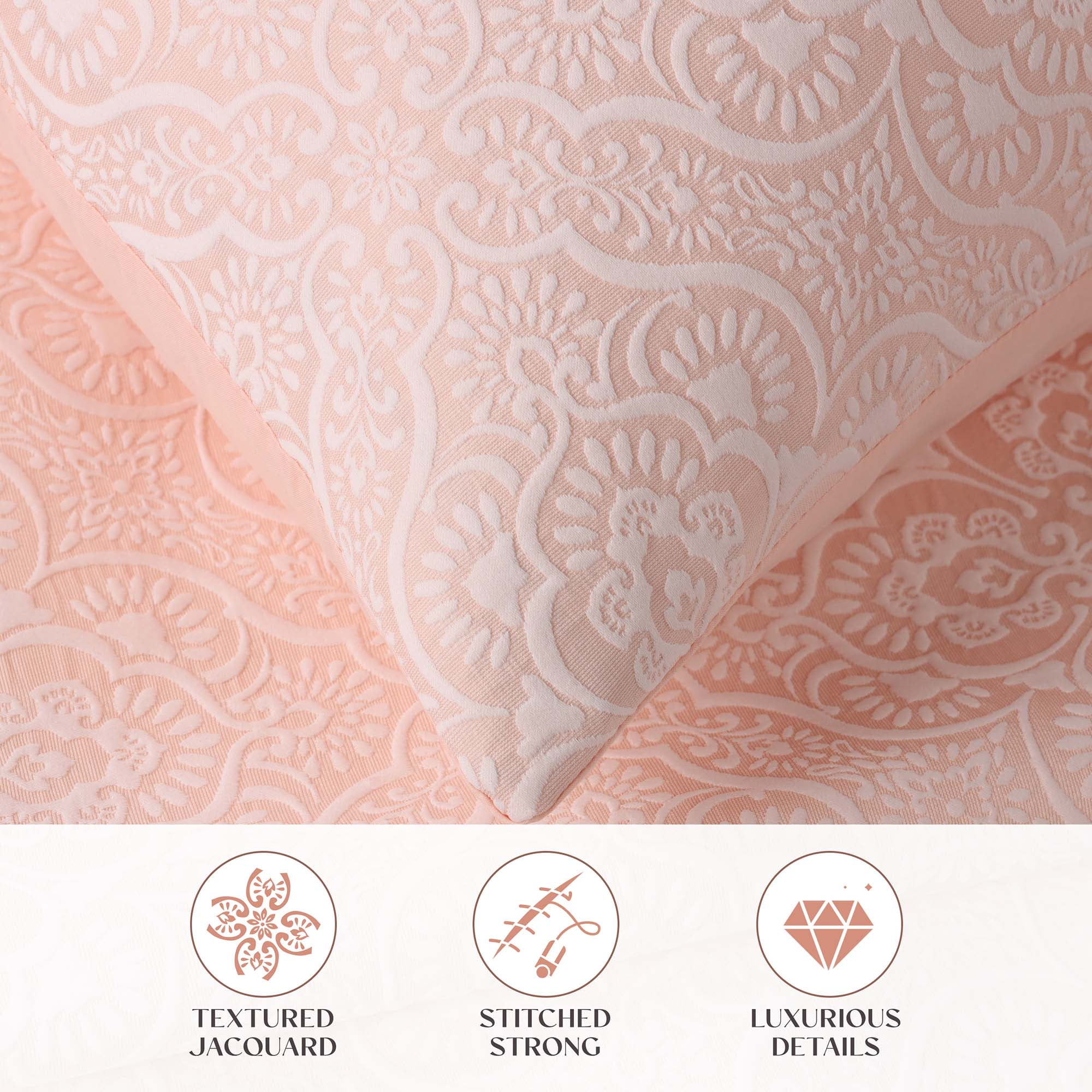 Superior Enzy Floral Matelasse Bedspread and Sham Set, 3-Piece Soft Textured Jacquard Bedspreads, California King, Peach