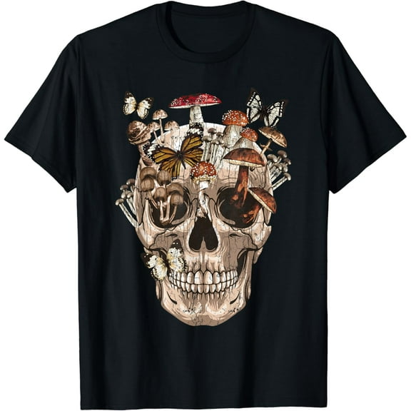 Mushroom Clothing Mushroom Collector Skull Graphic Gift T-Shirt