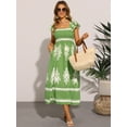 thumbnail image 2 of DARING DIVA Square Neck Flutter Sleeve Smocked Flowy Maxi Boho Dress XS Green, 2 of 6