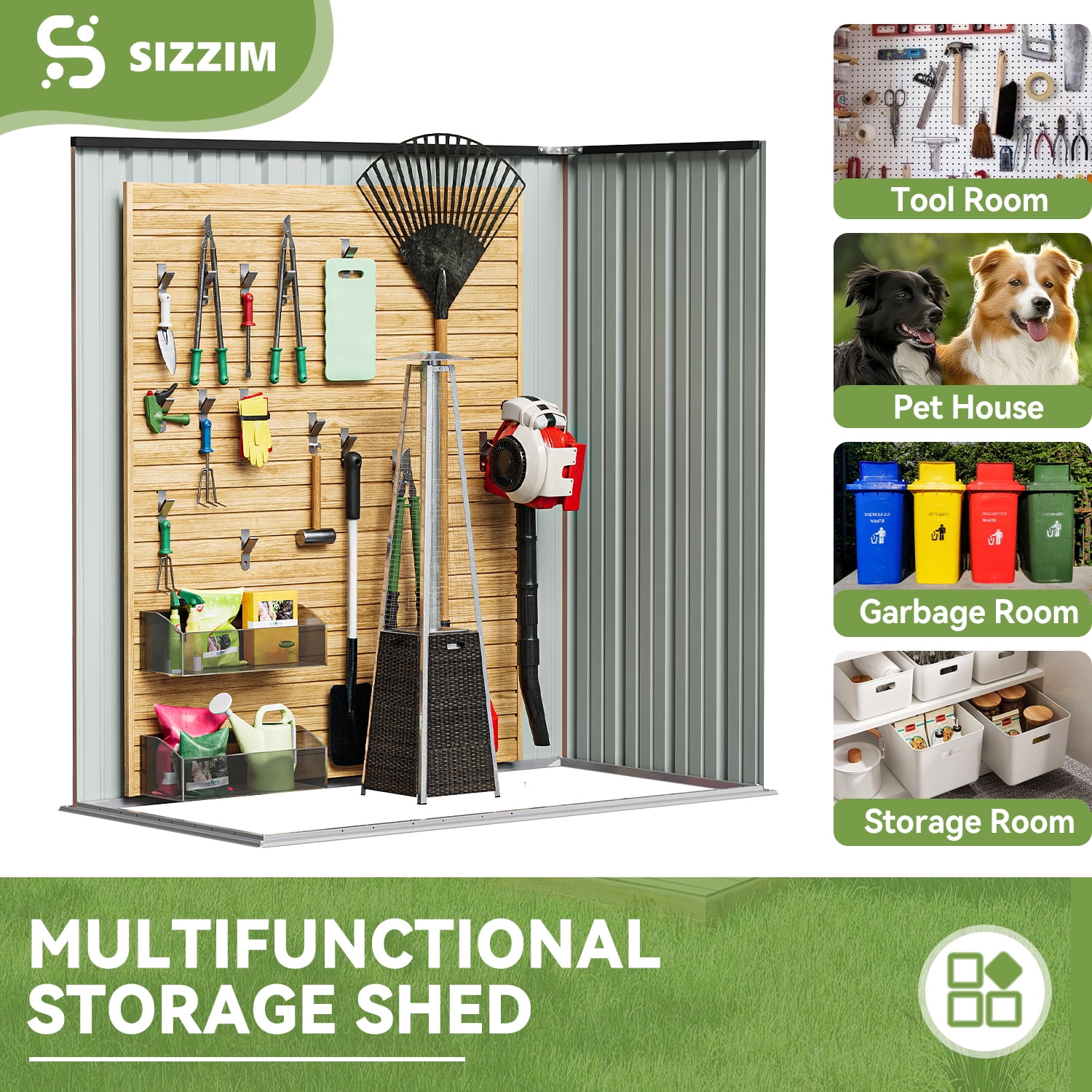 Bapipro 5' x 3' ft Outdoor Storage Shed with Base Frame, Garden Shed with Lockable Door，Metal（Brown）