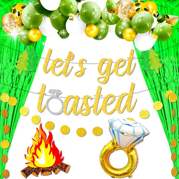 Camping Bachelorette Party Decorations Let’s Get Toasted Sign Banner for Cabin Mountain Bridal Shower Engagement Wedding