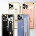 thumbnail image 5 of Designed for iPhone 13 Pro Max Case with Strap Luxury Love Heart Plating Gold Bumper Phone Cover Wristband Kickstand Full Body Protective Slim Case for Women - Black, 5 of 6