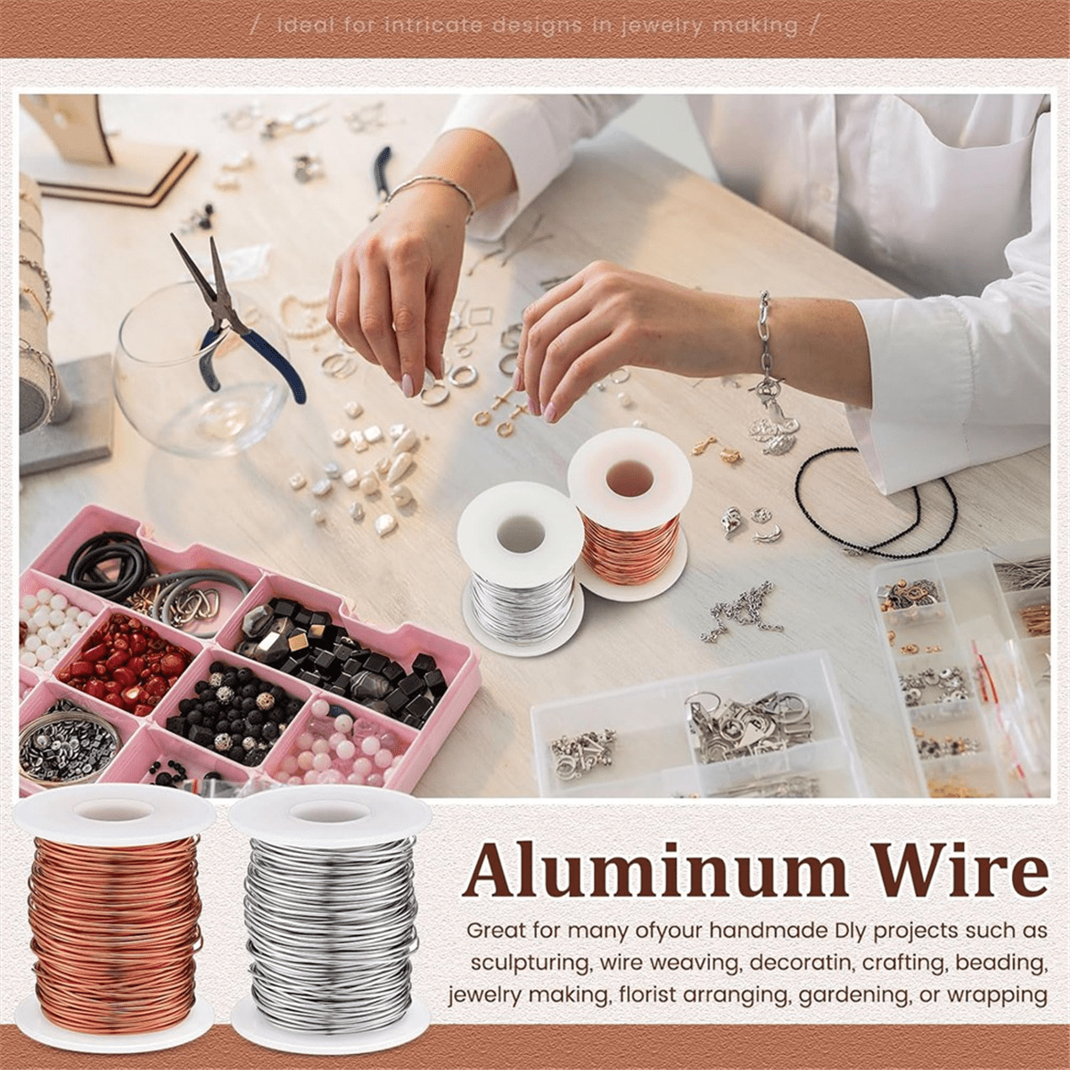 TOP! 300 Ft 2 Rolls 18 Gauge Copper Wire Aluminum Craft Wires for Sculpting, Armature, Jewelry Making, Gem Metal Wrap