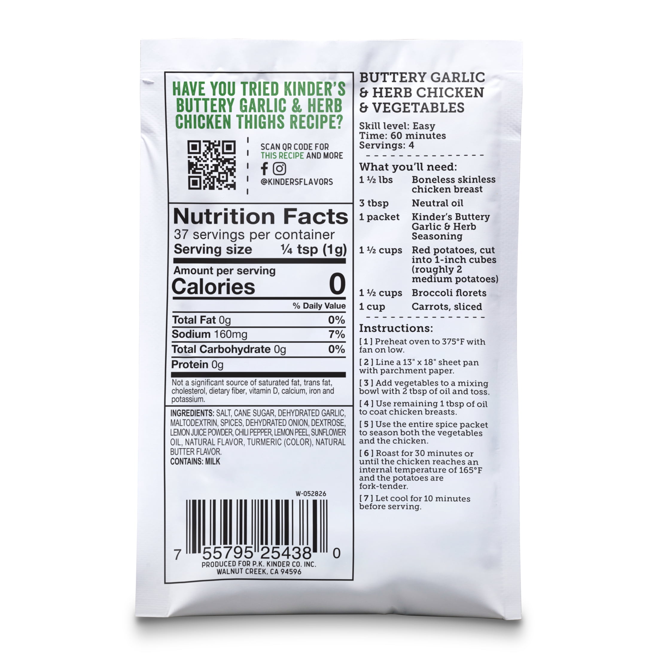 Kinder's Buttery Garlic & Herb Dry Seasoning, 1.3 oz Packet