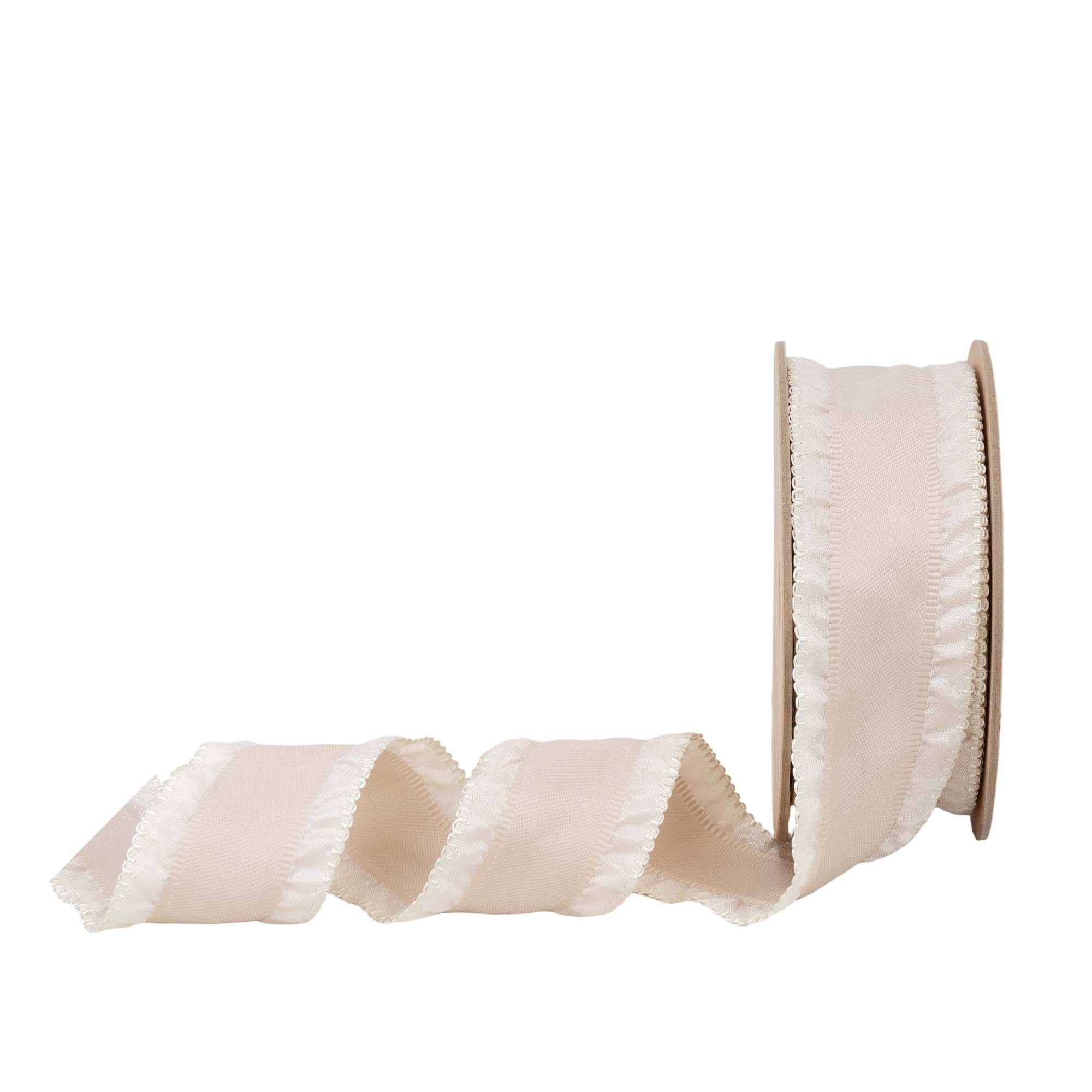 LaRibbons 1 1/2" Ruffle Ribbon, Darker Cream, 20 Yard Roll