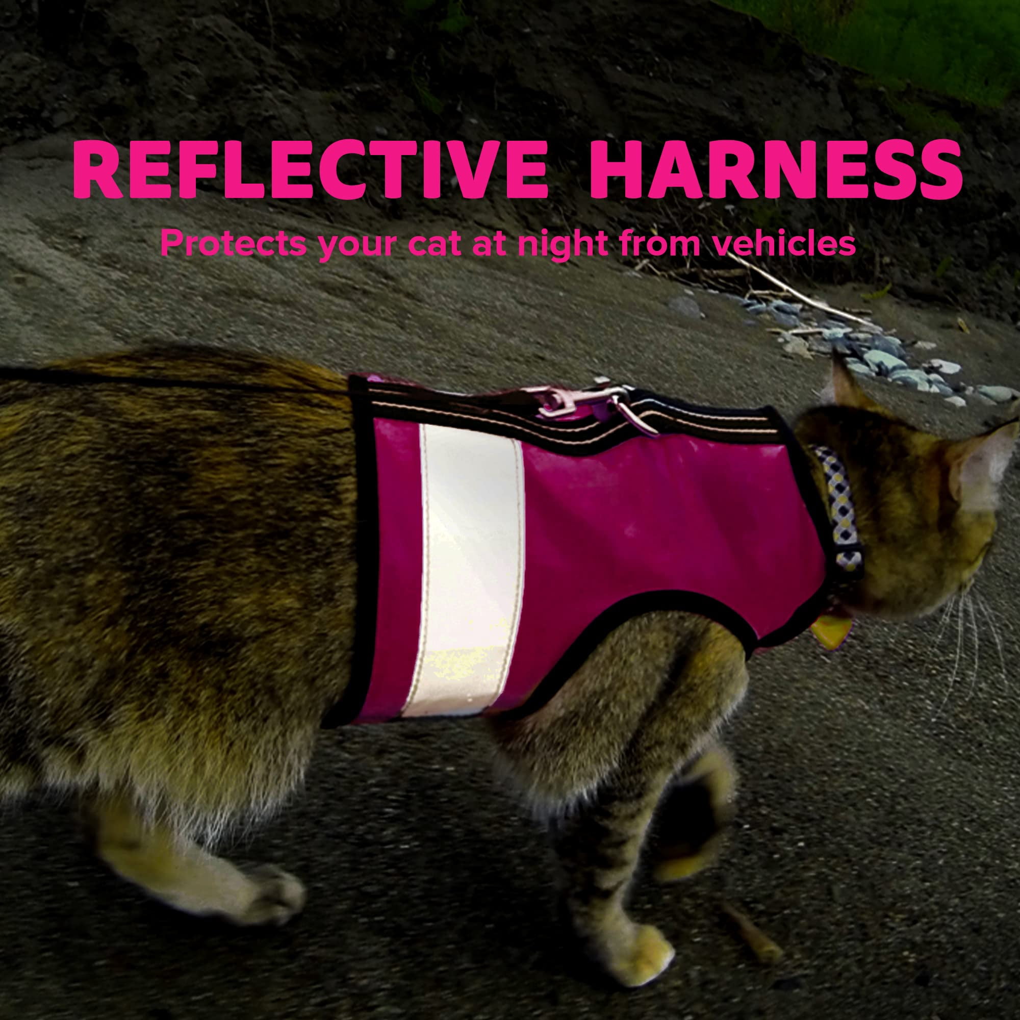 Kitty Holster Reflective Safety Harness (Made in USA) Color: Flamingo Pink, Size: S/M