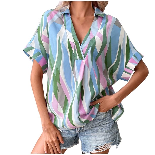 Elegante mujer con cuello en V estampado camiseta blusa Tops sudadera OAVQHLG3B Store lin121212
