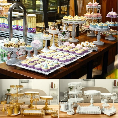 7/12/13Pcs Antique Cake Stand Round Glass Plate Metal Dessert Cupcake Pedestal Wedding Party Display with Crystals