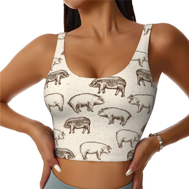 Balery Vintage Farm Pigs Sujetadores deportivos con espalda cruzada para mujer, acolchados, sin costuras, de alto impacto, ideales para yoga, gimnasio, entrenamiento y fitness.-Medium
