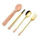 thumbnail image 1 of Juego de vajilla de acero inoxidable de 3 piezas Qtmnekly, juego de cubiertos para acampar, juegos de viaje, palillos, tenedores, cucharas, estuche para cubiertos, vajilla rosa, 1 of 6
