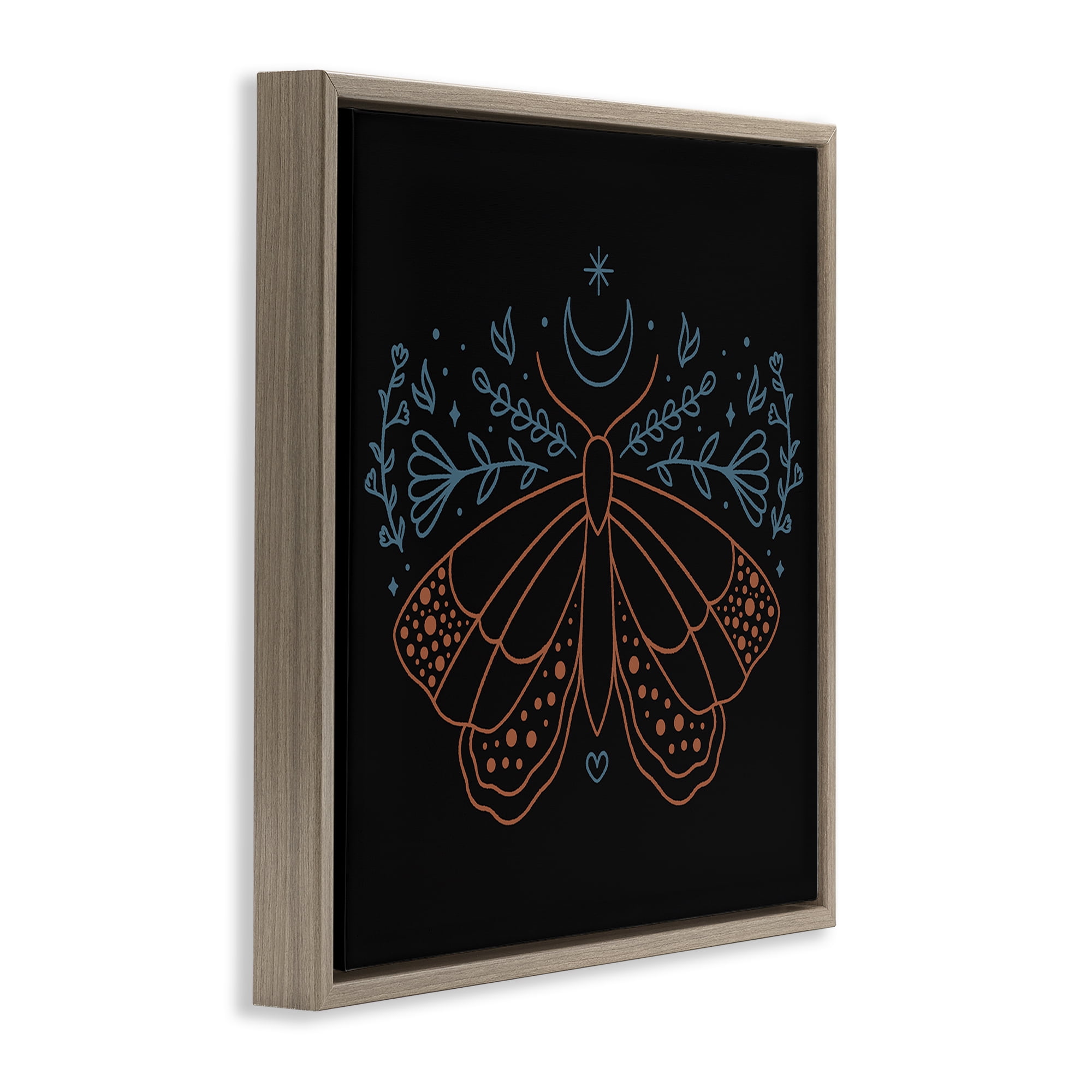 Stupell Industries Celestial Moth Florals Animals Painting Brown Floater Framed Canvas Art Print Wall Art, 18 x 18