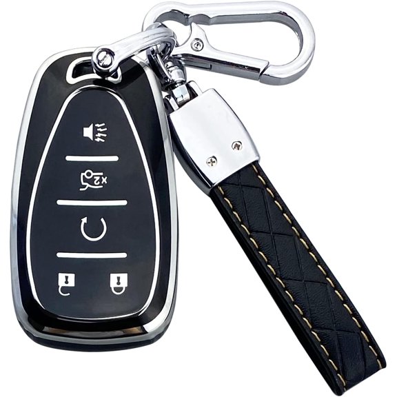 Key Fob Cover Compatible with Chevy Camaro Cruze Equinox Malibu Traverse Blazer Volt Bolt Sonic Trax Keychain Case Holder Protector,Black