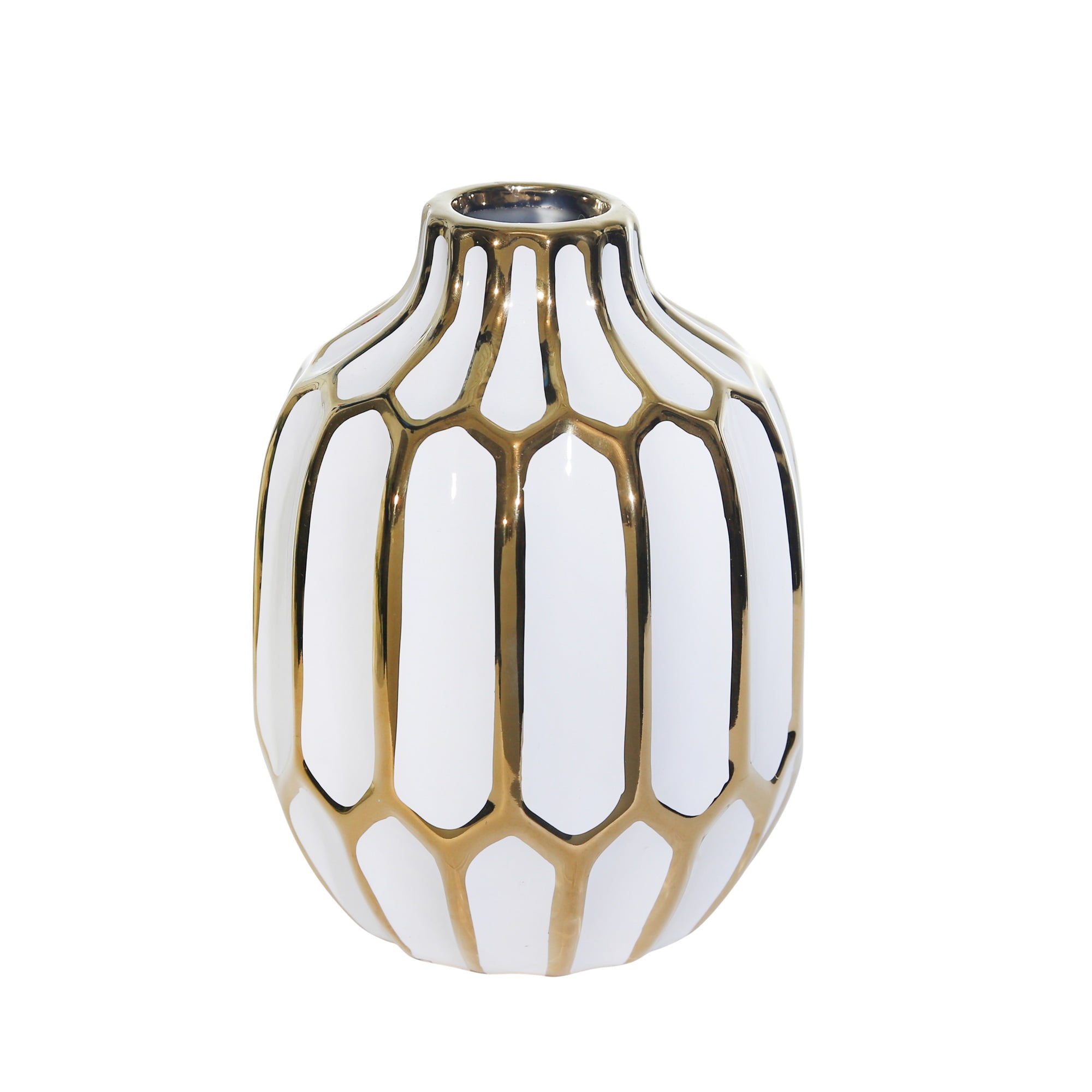 CERAMIC VASE 8", WHITE/GOLD