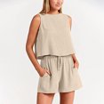 thumbnail image 2 of AYA Women's Fashionable Casual Two Piece Set Sleeveless Solid Color Loose High Waist Shorts, 2 of 5