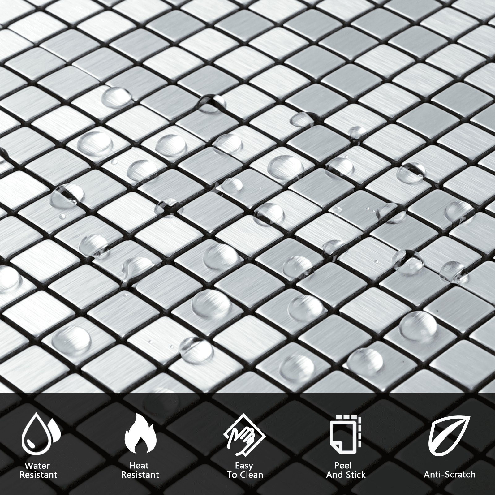 12-Sheet Peel and Stick Backsplash Tiles, Silver Aluminum Mosaic 3D Self-Adhesive Wall Tiles Stick on Backsplash for Kitchen Bathroom Fireplace