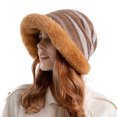 thumbnail image 3 of Yuanlong Womens Bucket Hat Striped Jacquard Plush Lined Warm Winter Hat Windproof Vintage Casual Daily Elegant Outdoor Headwear, 3 of 6