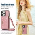 thumbnail image 5 of ELEHOLD Stylish Wallet Case for iPhone 14 Pro Flip Card Slots Diamond Bling Sparkle Design RFID Blocking Detachable Shoulder Strap for Girls Women Purse Case 6.1 inch,Pink, 5 of 8